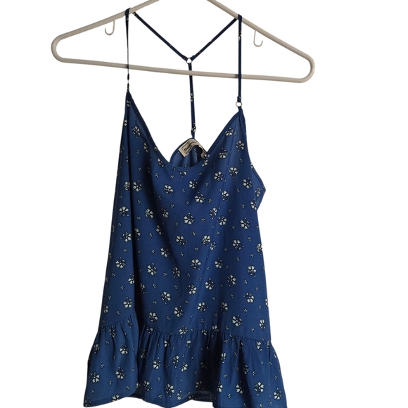 Abercrombie & Fitch V Neck Strappy Peplum Top Size Medium Blue Floral - Picture 1 of 5